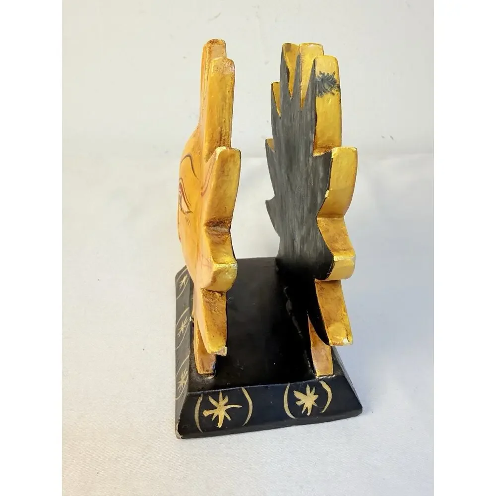 Vtg Folk Art Hand Painted Wooden 90’s Sun Face Napkin/ Letter Holder -read